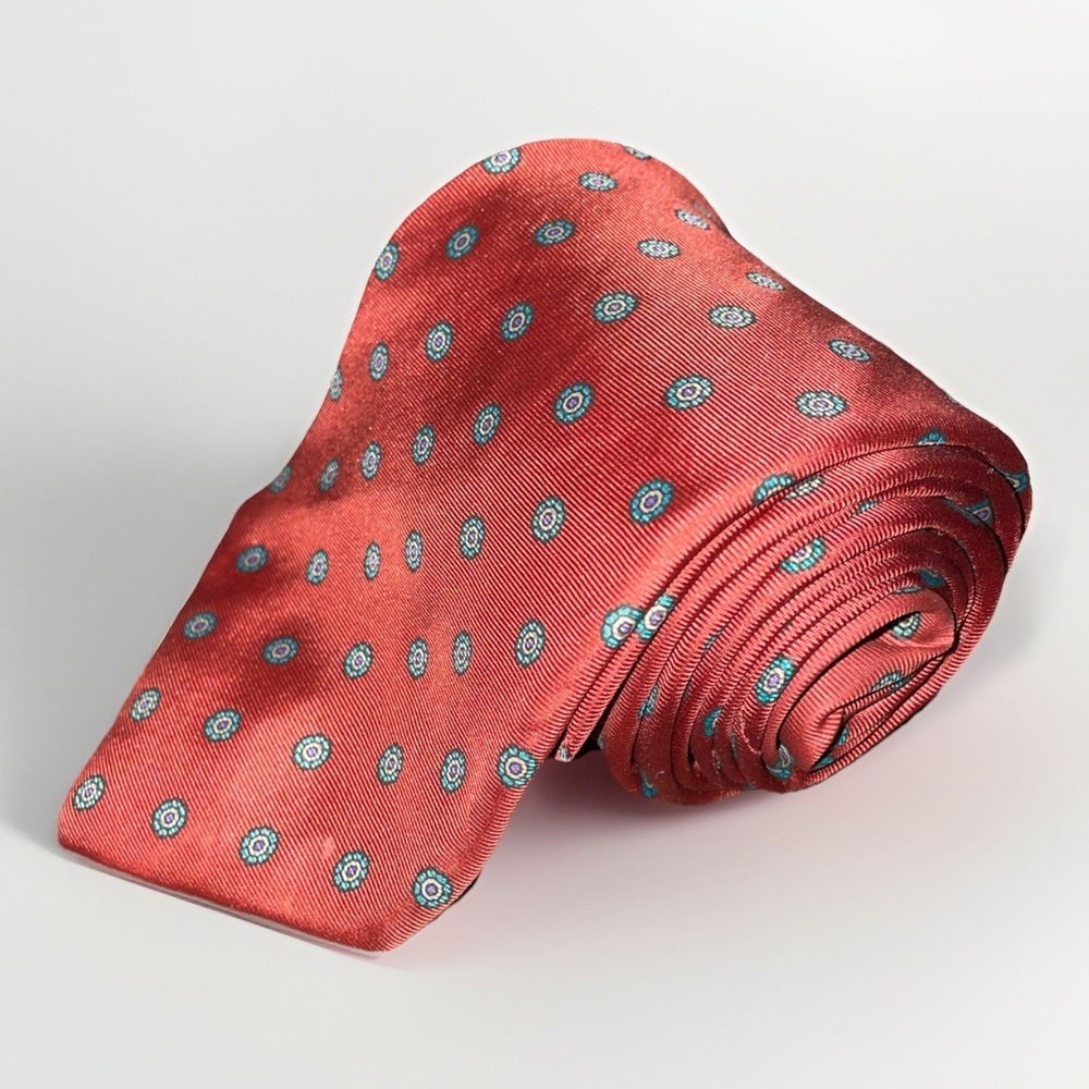 Lord & Taylor Mens Tie Redish  With Blue Geometric One Size‎ Silk Vtg